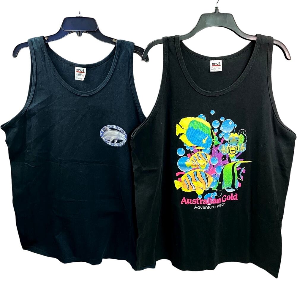 Vintage Australian Gold / Dolphins Black Tank Top Tanning Products Beach 90s